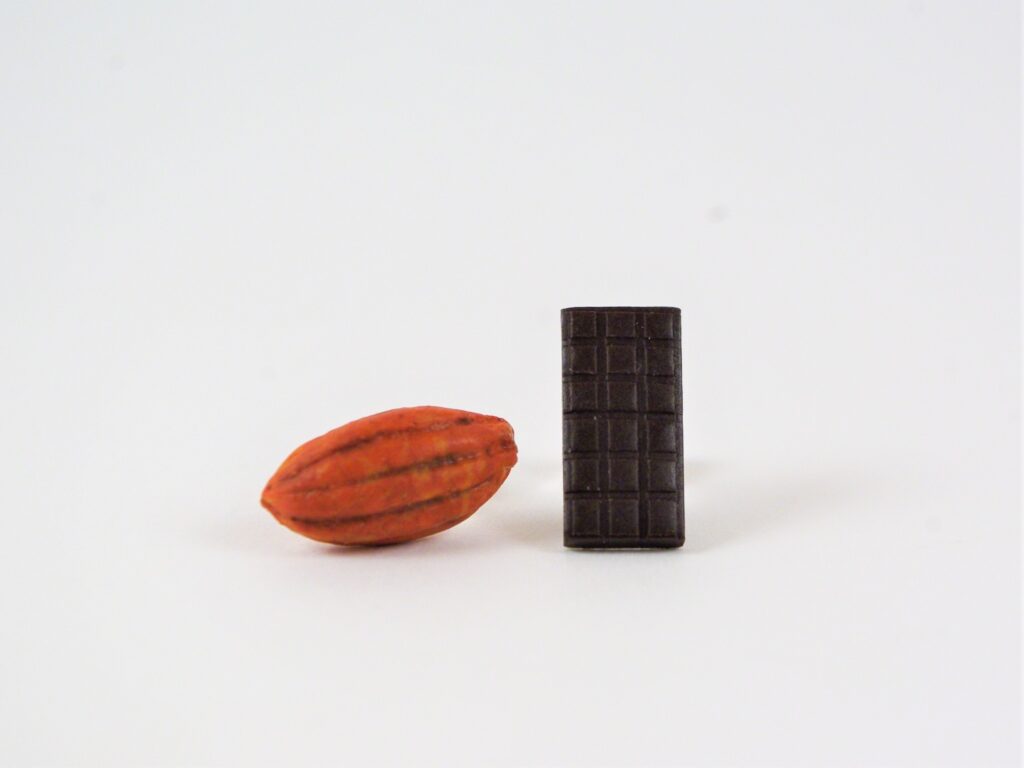 Boucles d'oreilles gourmandes duo chocolat noir et cabosse de cacao